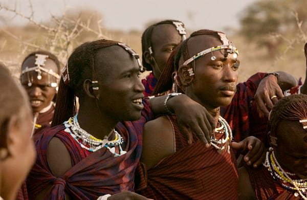 Close-up photo of a group of people from a Maasai community in Tanzania.