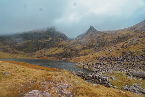 Clouds hiding the peak of Carrauntoohil after descending via the Heavenly Gates route.